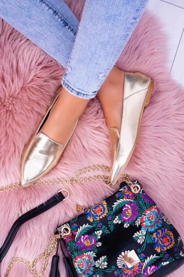 Outlet Boto Złote Lustrzane Mokasyny Damskie Lu Boo Mireldo